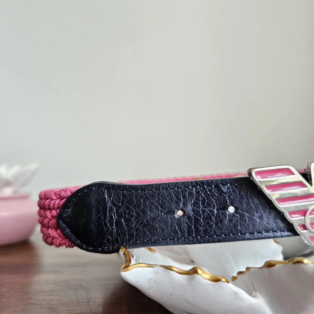 Rare Giorgio Armani Kid's Elastic Waist Pink Braided Logo Eagle Buckle Belt